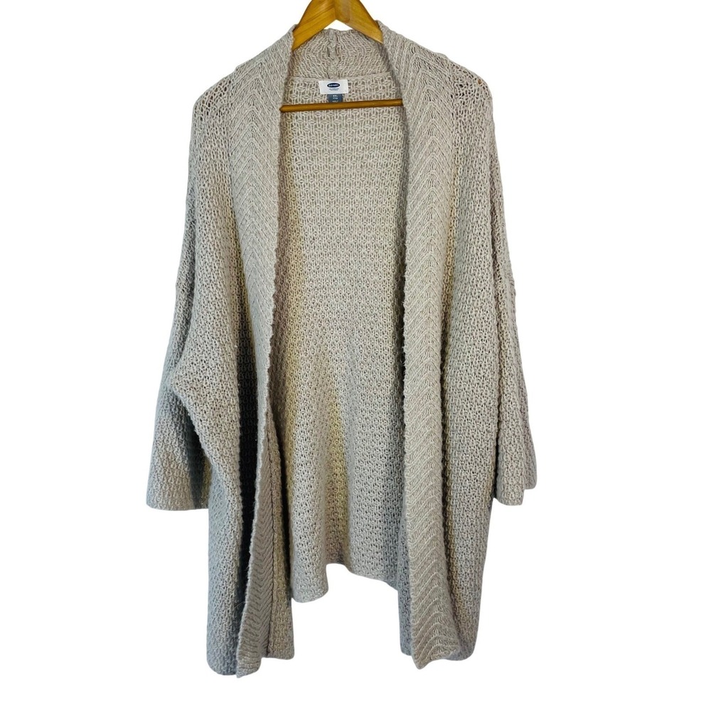 Old Navy Cardigan Sweater Sz XXL 2XL Oatmeal Open Front Longline Cottagecore